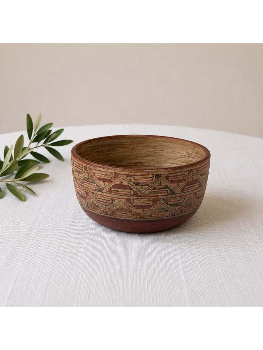 Vintage Diaguita Style Pottery Bowl 7.5” Chile Argentina Geometric Folk Art